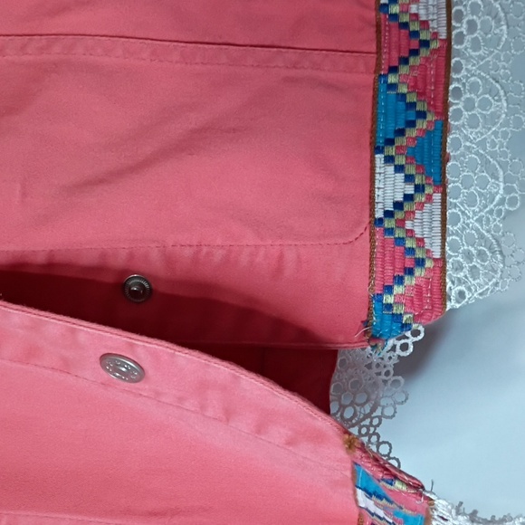 Ami Peachy Orange Coral Shabby Chic Western Jacket w/ Lace Collar Trim M - Picture 8 of 10